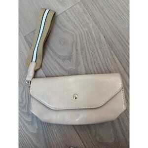 Mode Luxe Beige Wristlet Clutch With Printed Interior & Striped Strap